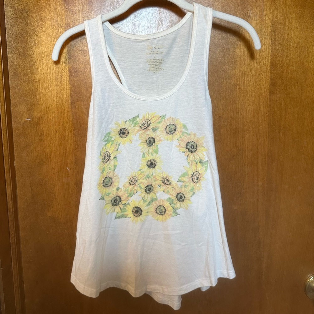 White Tank with Sunflower Peace Sign